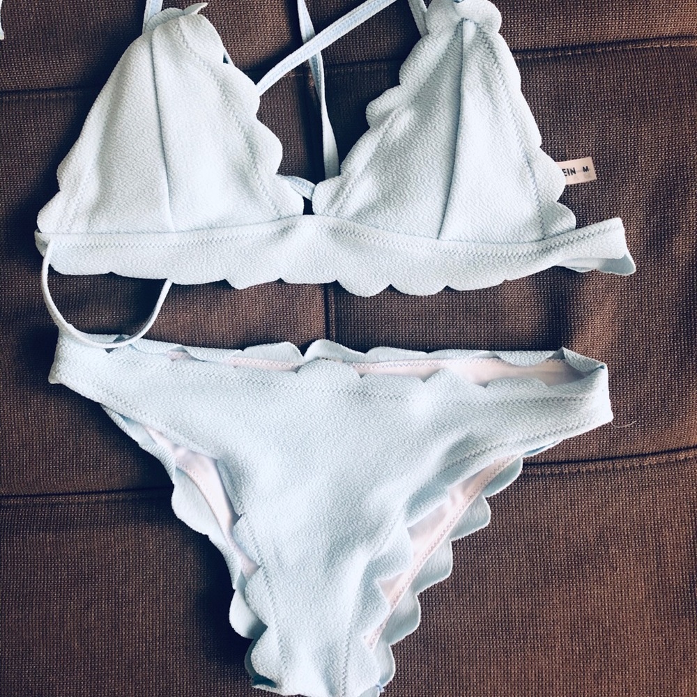 Two piece scalloped light blue shein bikini